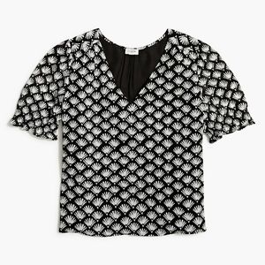 NWT J.Crew Factory Smocked crinkle puff-sleeve top XXS